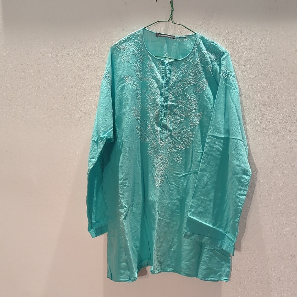 Sam Hilu's Classic Turquoise Embroidered Shirt